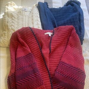 CAbi Red, White and Navy Sweater lot. Get all 3 for the price of one